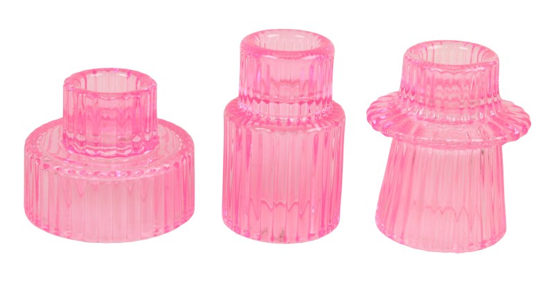 Picture of Glass Candle Holder Set x 3 Hot Pink 7cm